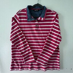 Lands' End Red and White Striped Polo Shirt